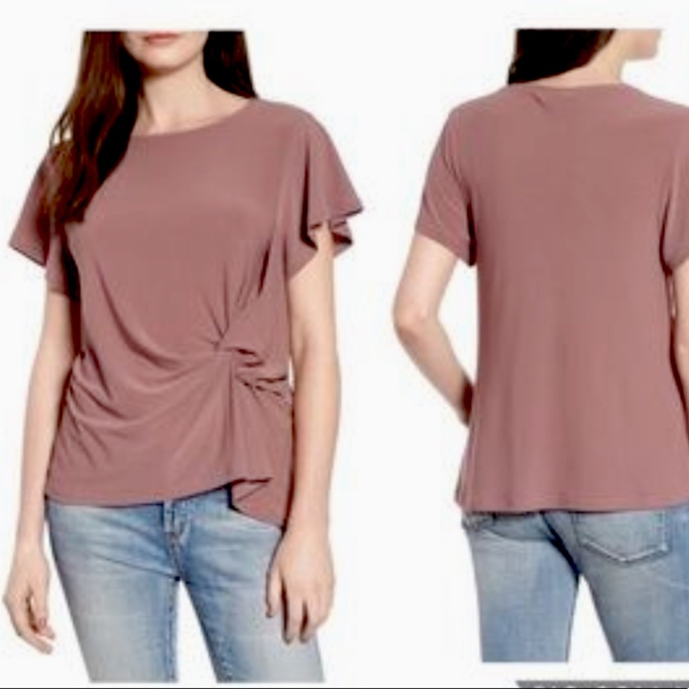 Leith Mauve Side Knot Bell Sleeve Blouse- size XS